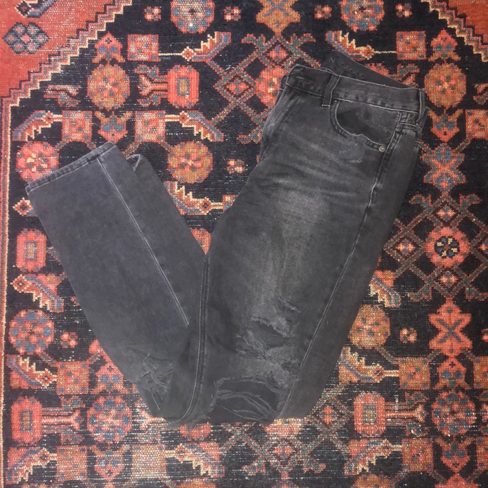 Distressed Black American Eagle Mom Jean